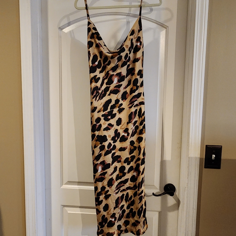 Leopard print cowl neck dress